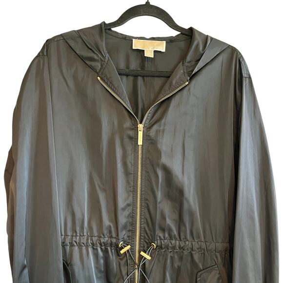 Michael Kors MK Drawcord Full Zip Hooded Anorak Jacket Black Size XS - Picture 3 of 9